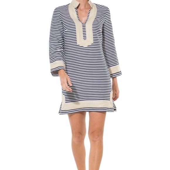 Sail to Sable Dresses & Skirts - Sail To Sable Gold Navy White Linen Tunic Dress